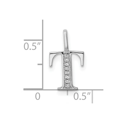 14K White Gold Real Diamond Letter T Initial Pendant
