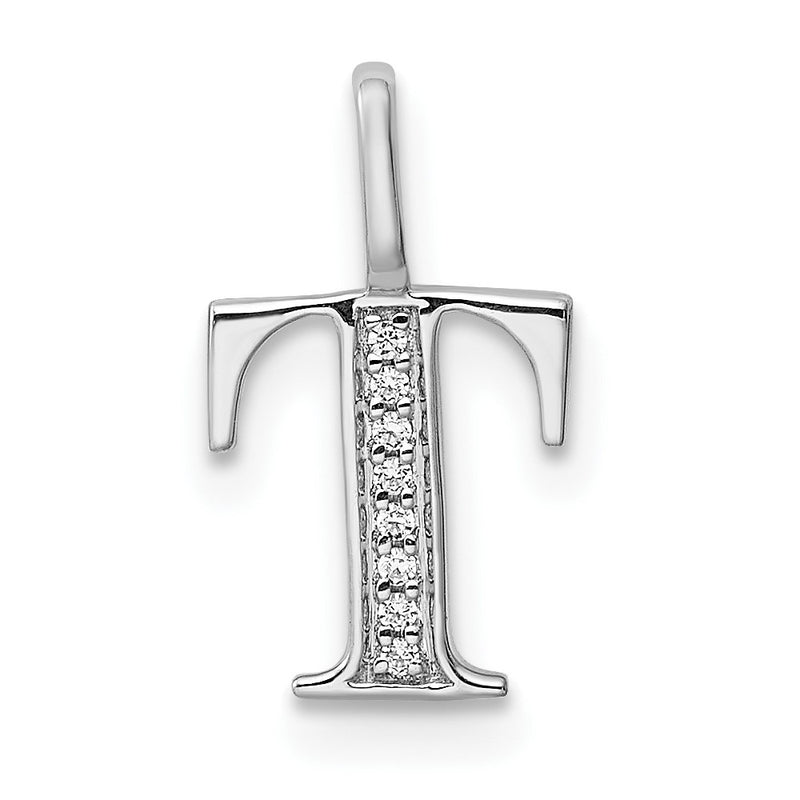 14K White Gold Real Diamond Letter T Initial Pendant