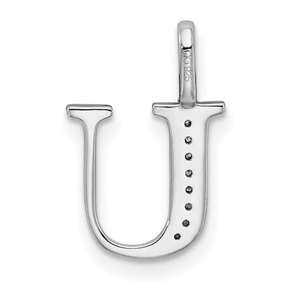 14K White Gold Real Diamond Letter U Initial Pendant