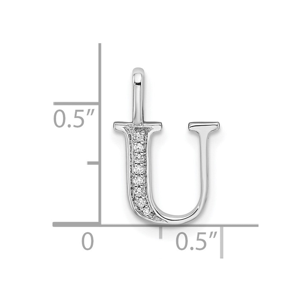 14K White Gold Real Diamond Letter U Initial Pendant
