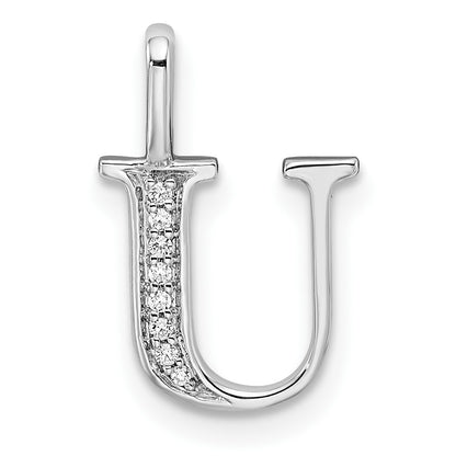 14K White Gold Real Diamond Letter U Initial Pendant