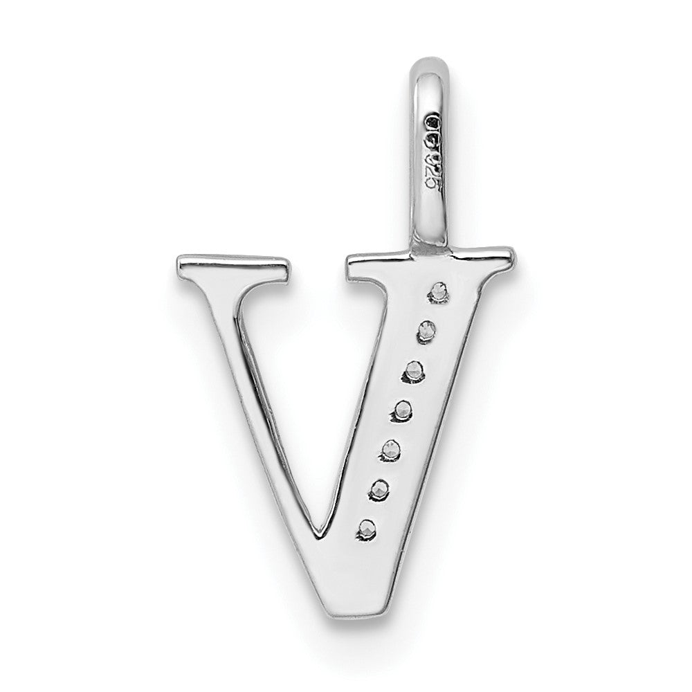 14K White Gold Real Diamond Letter V Initial Pendant
