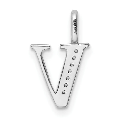 14K White Gold Real Diamond Letter V Initial Pendant