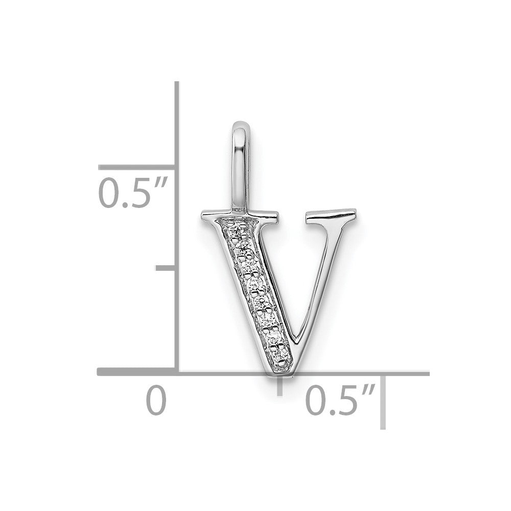 14K White Gold Real Diamond Letter V Initial Pendant