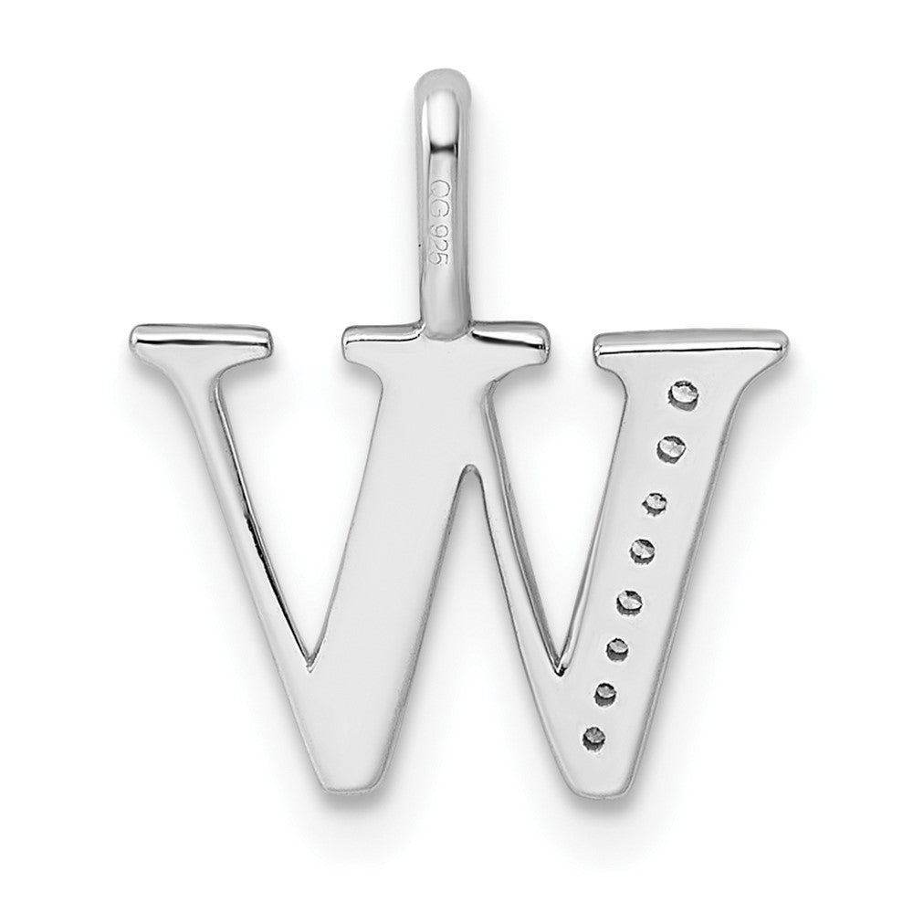 14K White Gold Real Diamond Letter W Initial Pendant