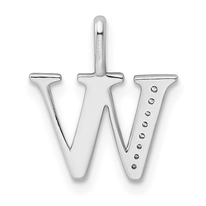 14K White Gold Real Diamond Letter W Initial Pendant