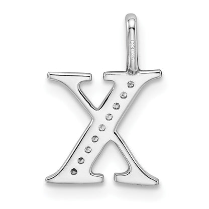 14k White Gold Real Diamond Initial X Pendant