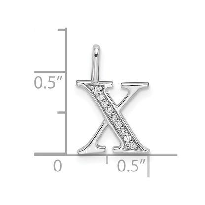 14k White Gold Real Diamond Initial X Pendant