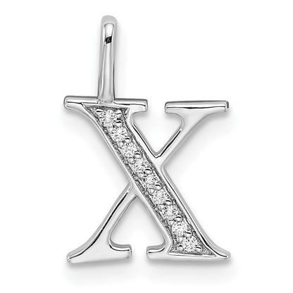 14k White Gold Real Diamond Initial X Pendant