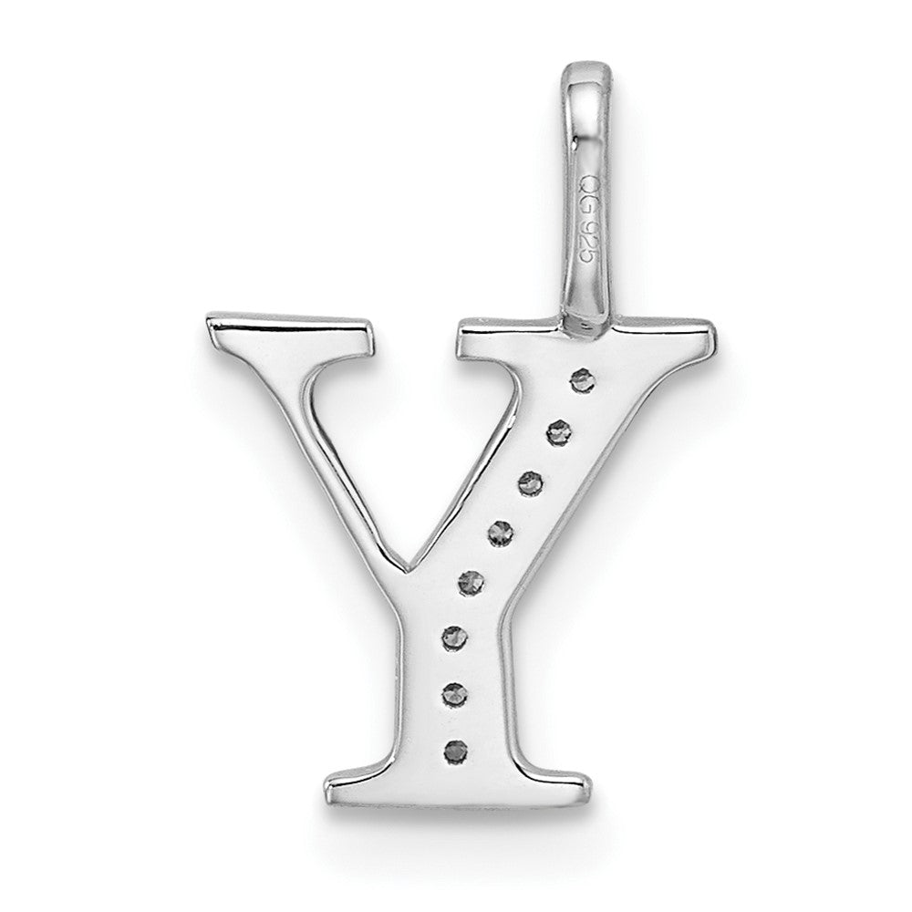 14K White Gold Real Diamond Letter Y Initial Pendant