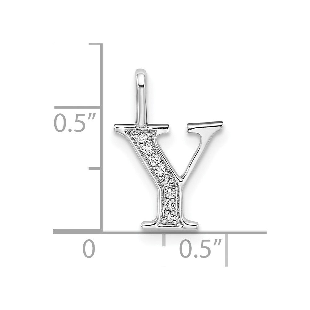 14K White Gold Real Diamond Letter Y Initial Pendant