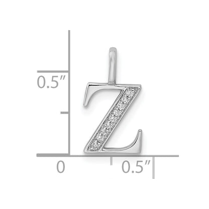 14K White Gold Real Diamond Letter Z Initial Pendant