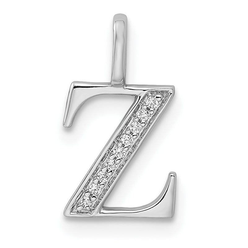 14K White Gold Real Diamond Letter Z Initial Pendant