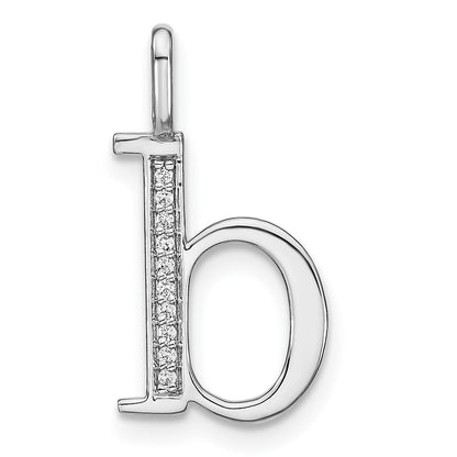 14K White Gold Real Diamond Lower Case Letter B Initial Pendant