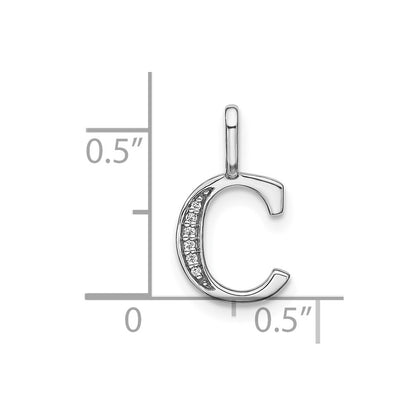 14K White Gold Real Diamond Lower Case Letter C Initial Pendant
