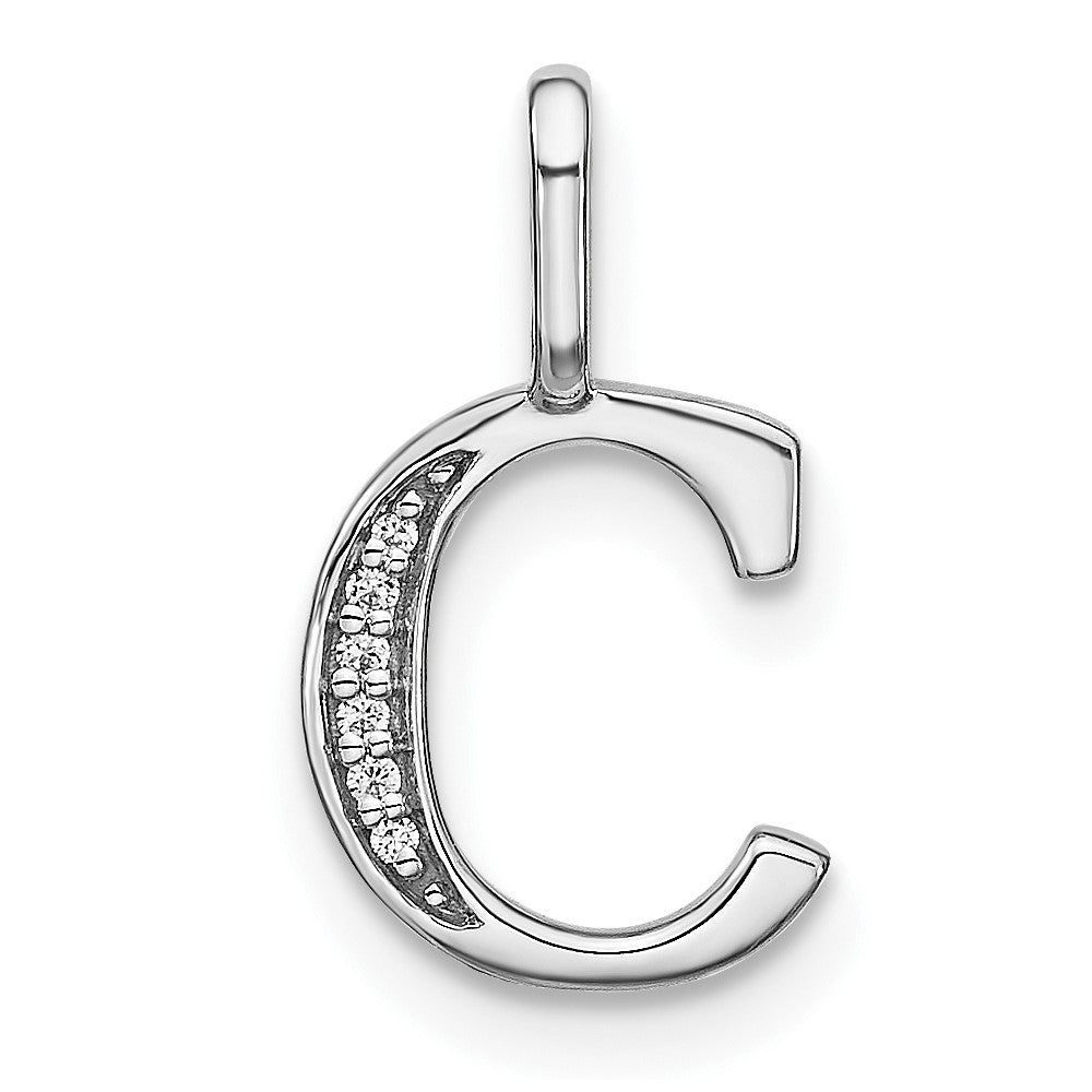14K White Gold Real Diamond Lower Case Letter C Initial Pendant