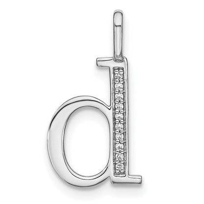 14K White Gold Real Diamond Lower Case Letter D Initial Pendant
