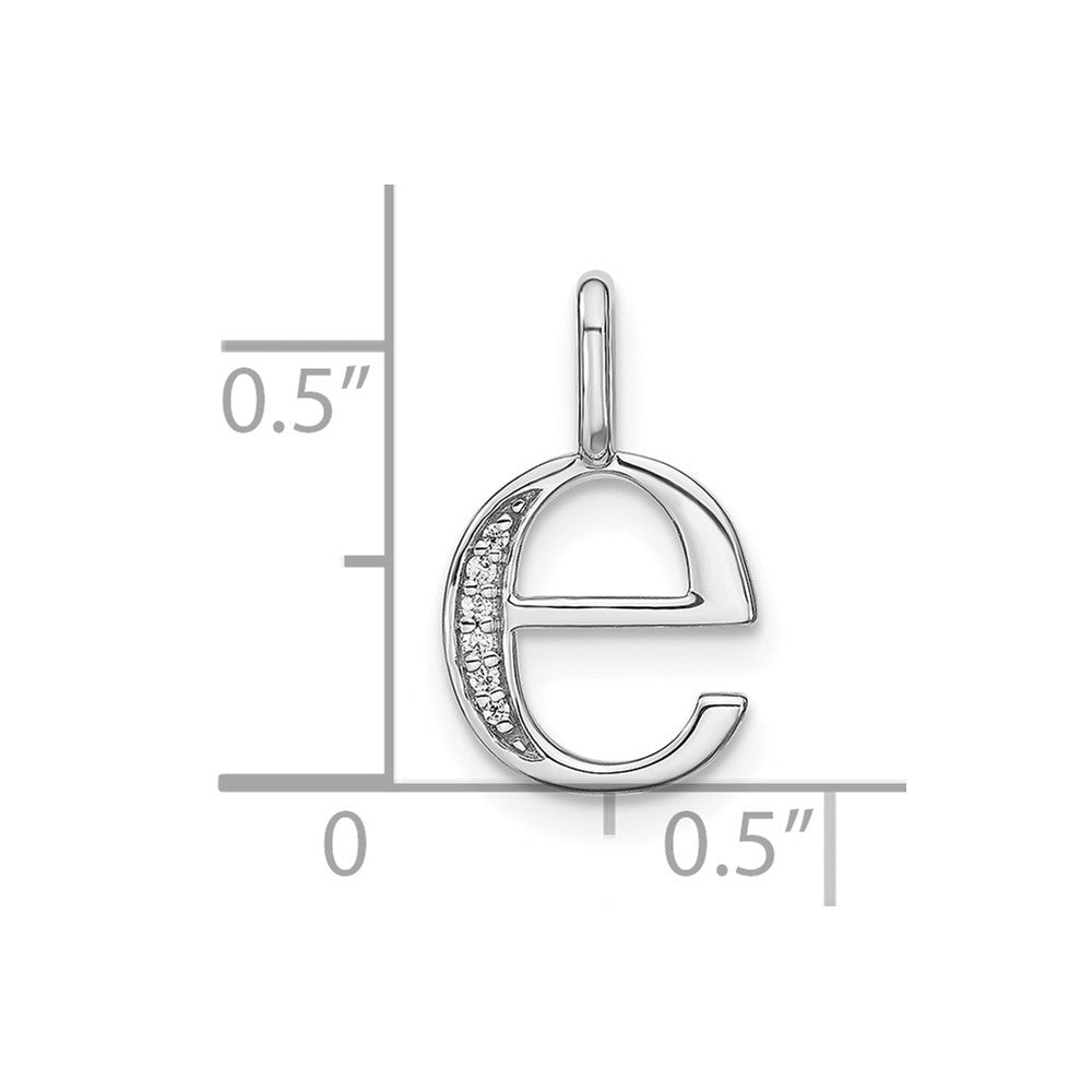 14K White Gold Real Diamond Lower Case Letter E Initial Pendant