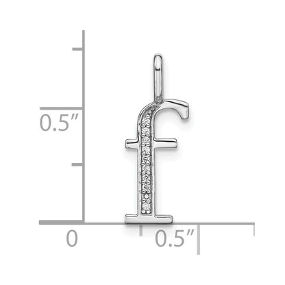 14K White Gold Real Diamond Lower Case Letter F Initial Pendant