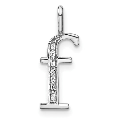 14K White Gold Real Diamond Lower Case Letter F Initial Pendant