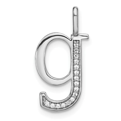14K White Gold Real Diamond Lower Case Letter G Initial Pendant