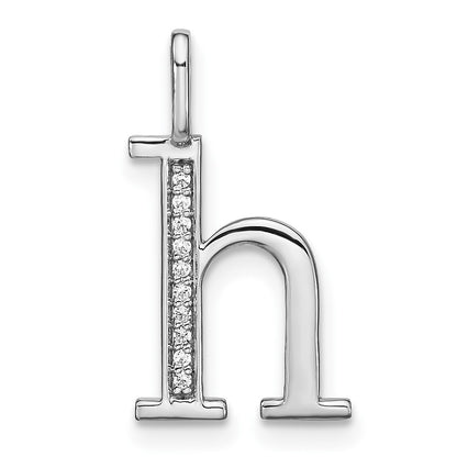 14K White Gold Real Diamond Lower Case Letter H Initial Pendant