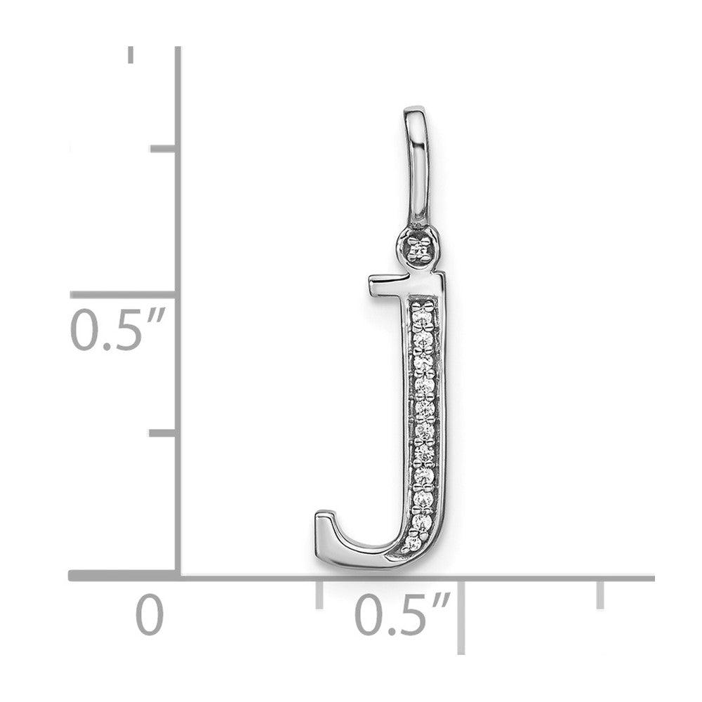 14K White Gold Real Diamond Lower Case Letter J Initial Pendant
