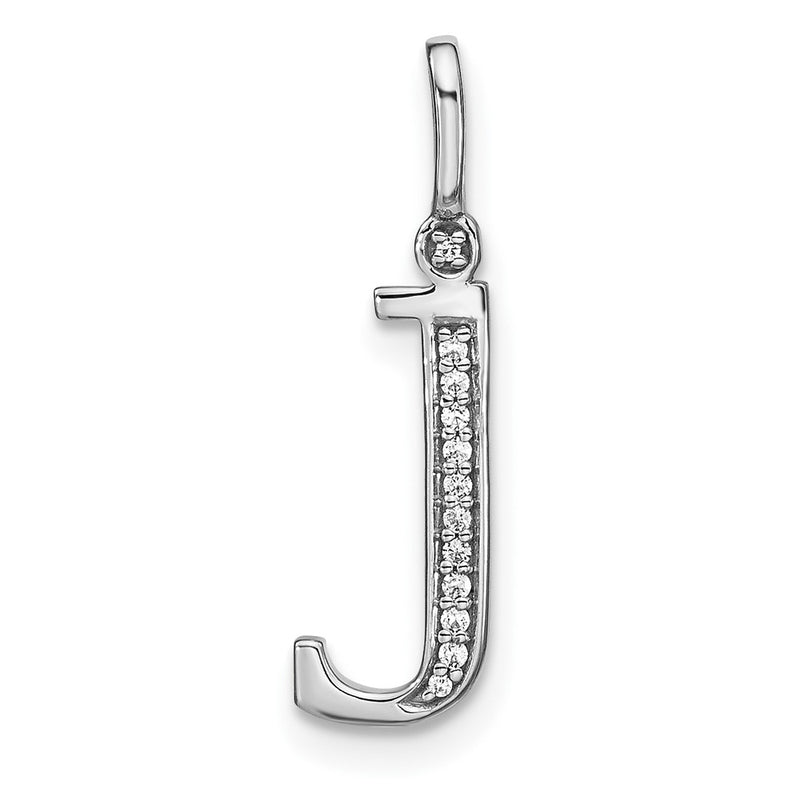 14K White Gold Real Diamond Lower Case Letter J Initial Pendant