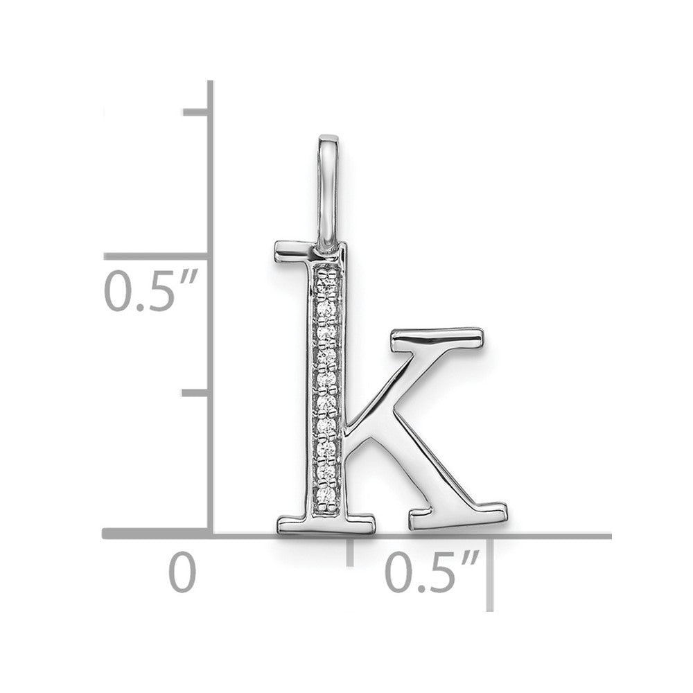 14K White Gold Real Diamond Lower Case Letter K Initial Pendant