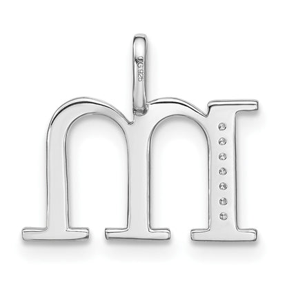 14K White Gold Real Diamond Lower Case Letter M Initial Pendant