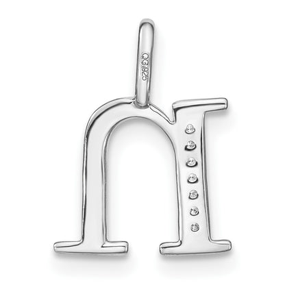 14K White Gold Real Diamond Lower Case Letter N Initial Pendant