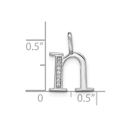 14K White Gold Real Diamond Lower Case Letter N Initial Pendant