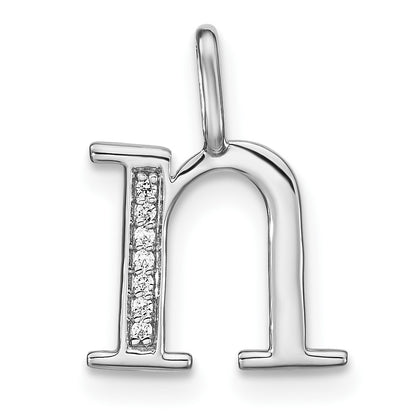 14K White Gold Real Diamond Lower Case Letter N Initial Pendant