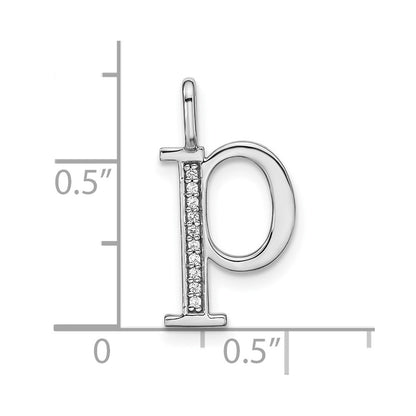 14K White Gold Real Diamond Lower Case Letter P Initial Pendant