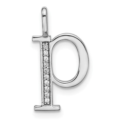 14K White Gold Real Diamond Lower Case Letter P Initial Pendant