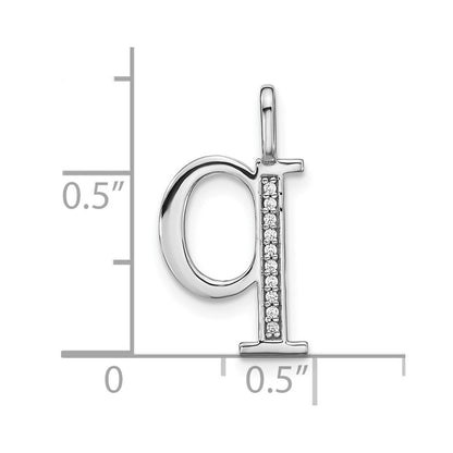 14K White Gold Real Diamond Lower Case Letter Q Initial Pendant