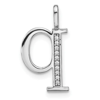 14K White Gold Real Diamond Lower Case Letter Q Initial Pendant