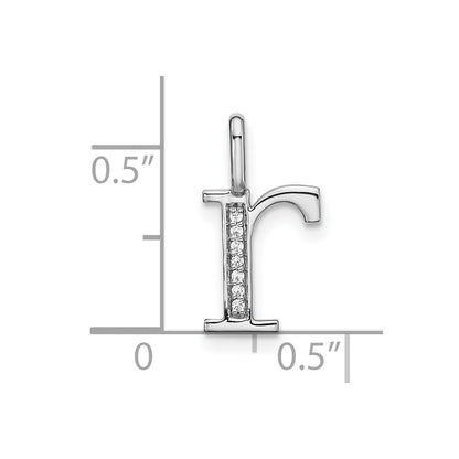 14K White Gold Real Diamond Lower Case Letter R Initial Pendant