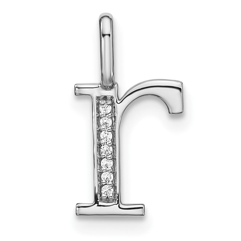 14K White Gold Real Diamond Lower Case Letter R Initial Pendant