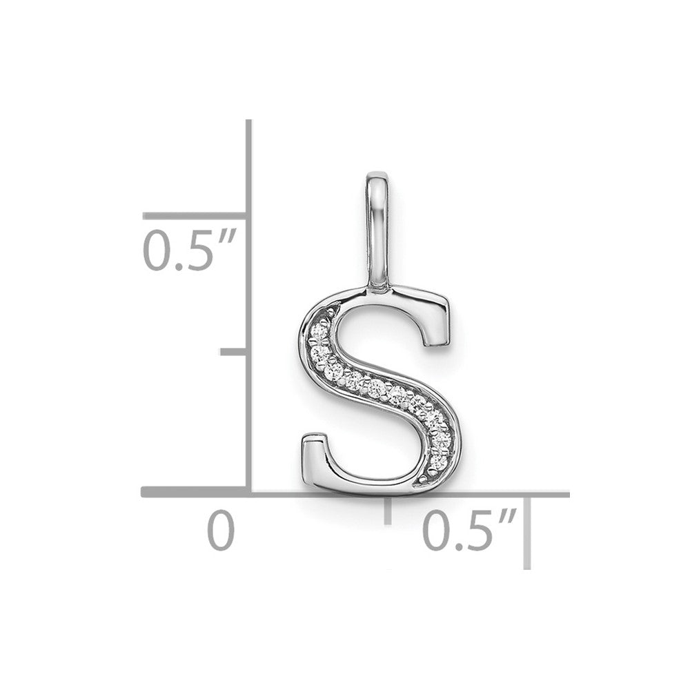 14K White Gold Real Diamond Lower Case Letter S Initial Pendant