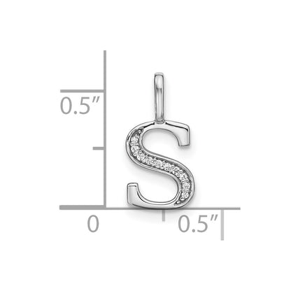 14K White Gold Real Diamond Lower Case Letter S Initial Pendant