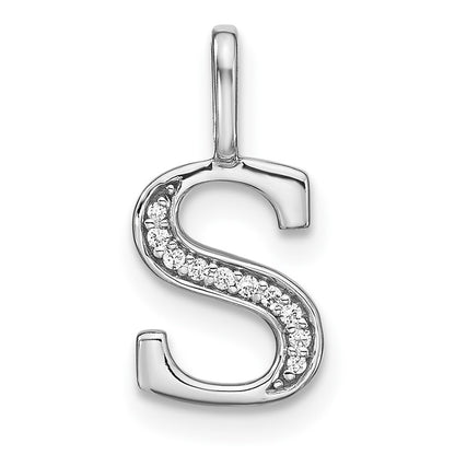 14K White Gold Real Diamond Lower Case Letter S Initial Pendant
