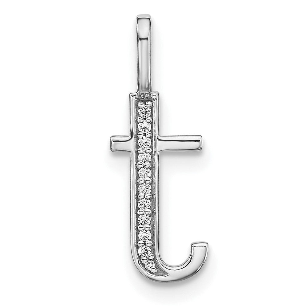 14K White Gold Real Diamond Lower Case Letter T Initial Pendant