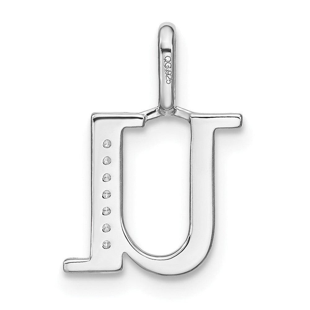 14K White Gold Real Diamond Lower Case Letter U Initial Pendant