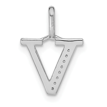 14K White Gold Real Diamond Lower Case Letter V Initial Pendant
