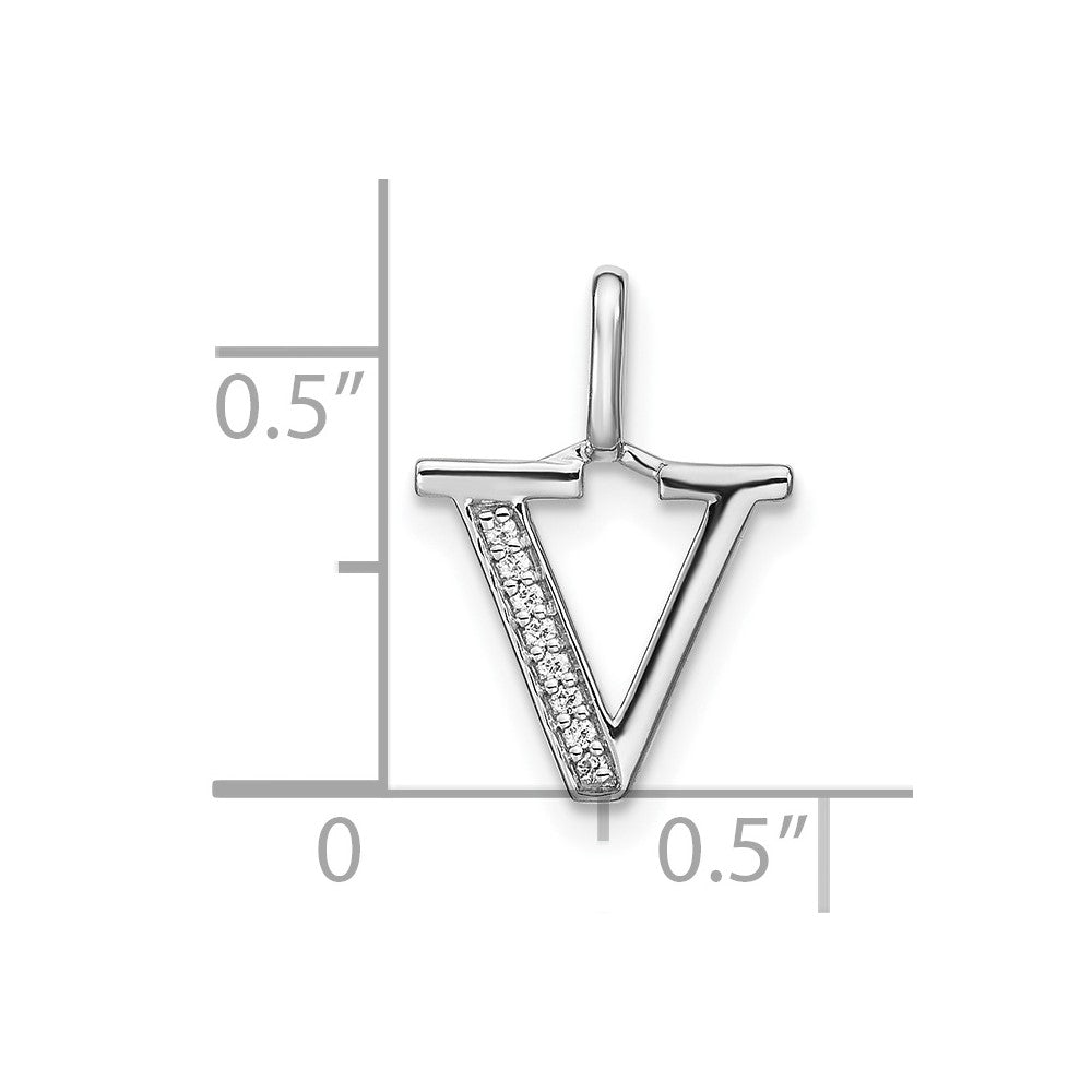 14K White Gold Real Diamond Lower Case Letter V Initial Pendant
