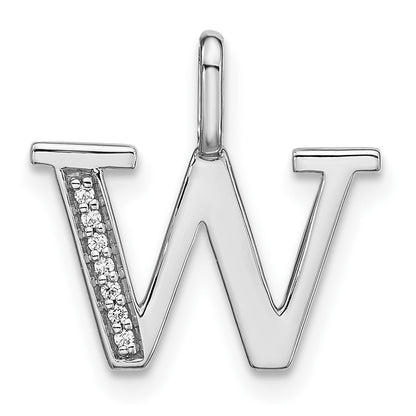 14K White Gold Real Diamond Lower Case Letter W Initial Pendant