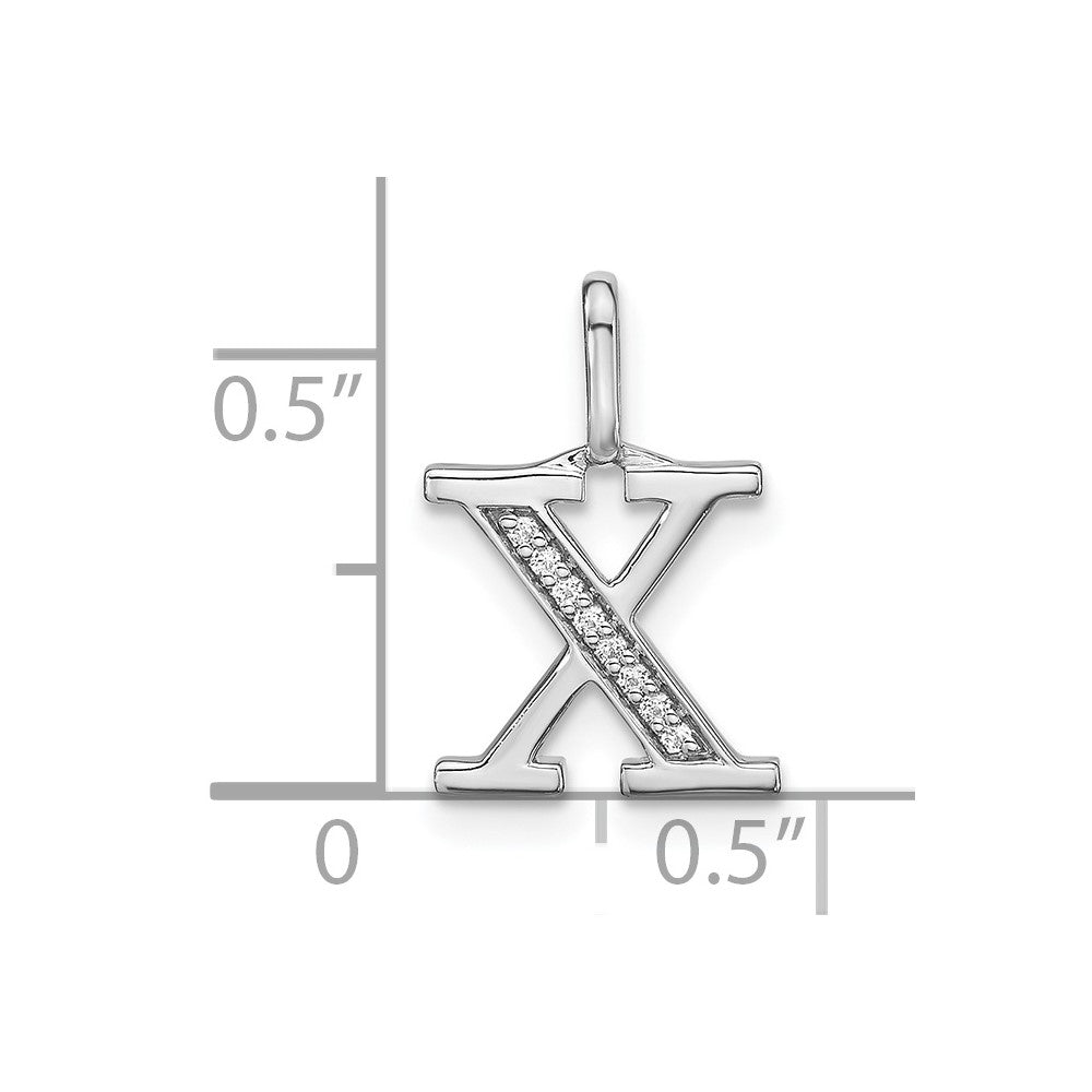 14K White Gold Real Diamond Lower Case Letter X Initial Pendant