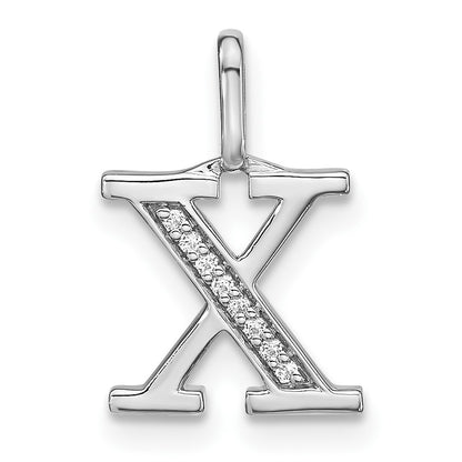 14K White Gold Real Diamond Lower Case Letter X Initial Pendant