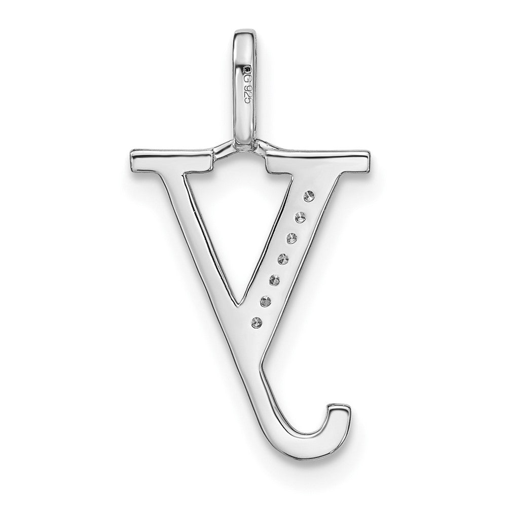 14K White Gold Real Diamond Lower Case Letter Y Initial Pendant